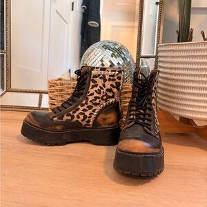 Steve Madden Black and Brown Leopard Combat Boots